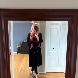 Elegant Black and Pink Women's Silk Velvet Coat
